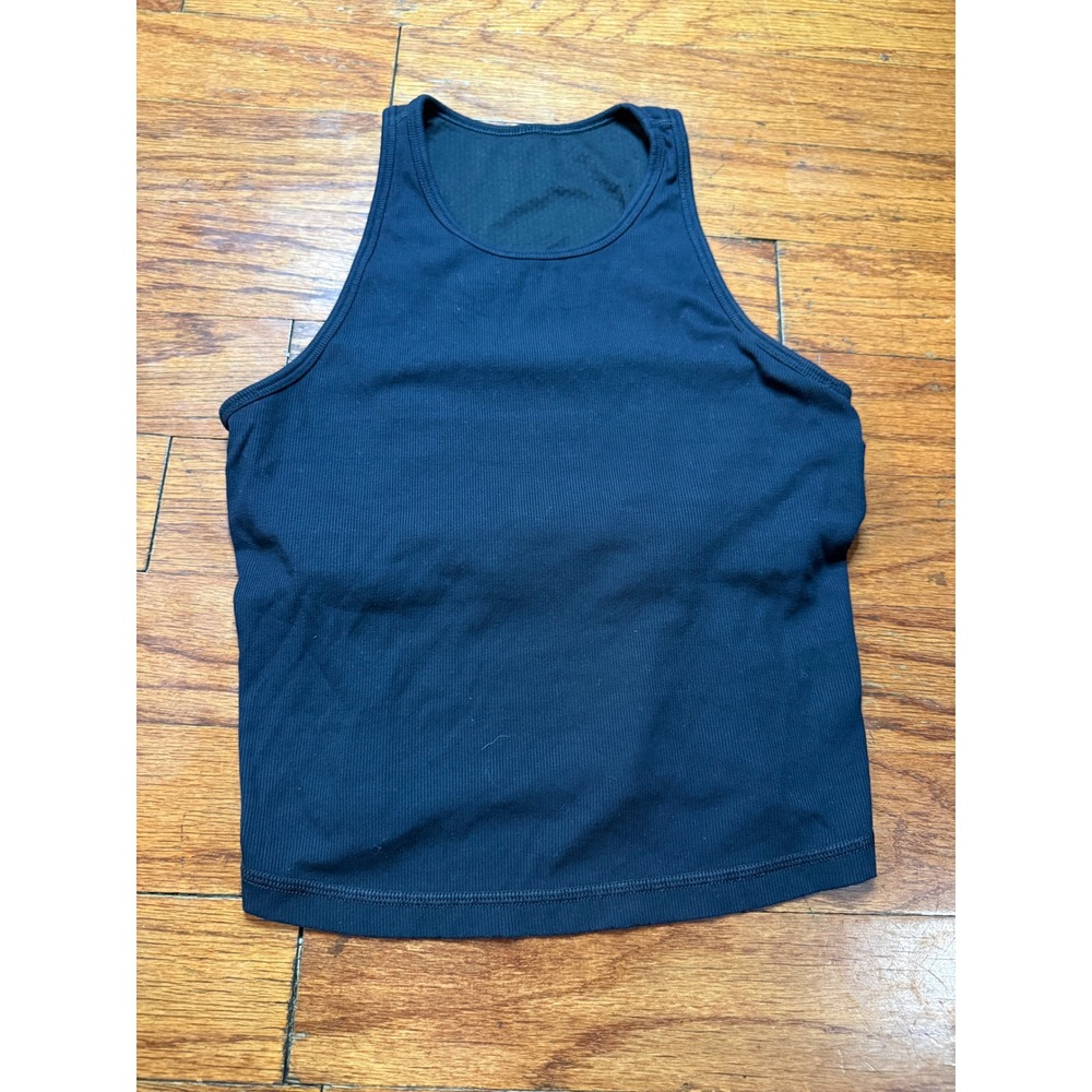 Vuori Mudra Fitted Rib Tank Black High Neck Cropped Yoga VW1009 Womens M